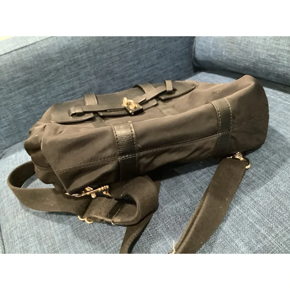 Henri Bendel Small Jetsetter Backpack Black Canvas Gold Hardware